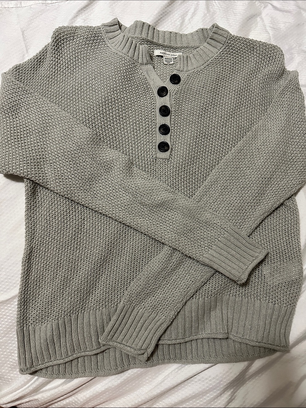 American Eagle Outfitters Light Gray V-Neck 5 button Henley Sweater